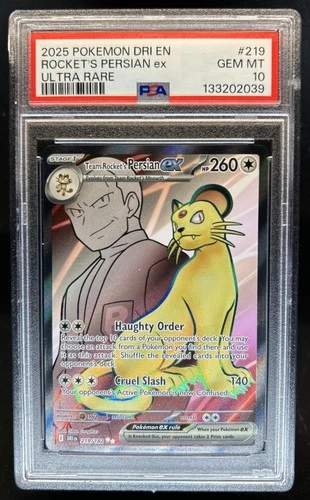 2025 Pokemon Destined Rivals Team Rocket's Persian ex #219/182 PSA 10 GEM MINT
