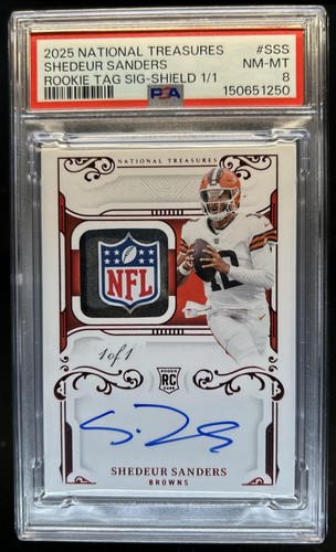 2025 National Treasures Shedeur Sanders Rookie Patch NFL Shield Auto #1/1 PSA 8
