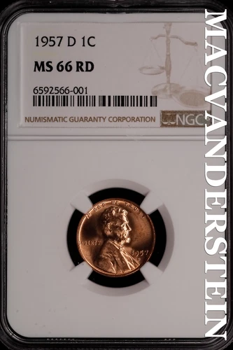1957-D Lincoln Wheat Cent- NGC-MS66 RD Gem Brilliant Uncirculated Luster #SLM391