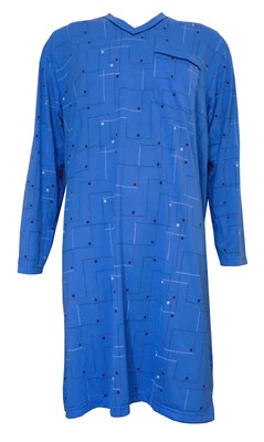 i-Smalls Mens Soft Cotton Squares Design Nightshirt Sleepwear (Blue Square) 2XL