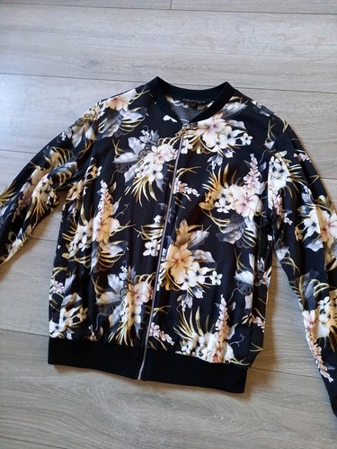 Dorothy Perkins Black Floral Bomber Jacket Zip Front Black Ribbing Casual UK12 - Picture 17 of 20