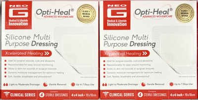 2x Neo G Opti-Heal Silicone Multi-Purpose 4''x4'' Sterile Dressing