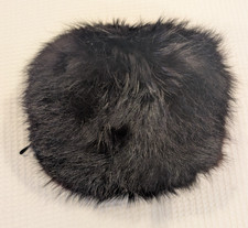 Vintage Black Faux Fur Hand Warmer Muff   Wrist Leash, Satin Lining, Pocket   11