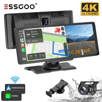 ESSGOO 10.26'' Dashcam Carplay mit Car DVR Kamera Touch Screen Fit Android IOS FM