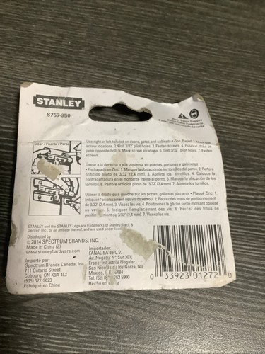 Vintage Stanley 75-7950 3" Barrel Bolt Zinc Plated CD1078 NOS - Picture 2 of 2