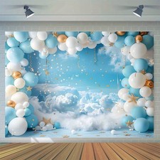Blue Balloon Birthday Blue Sky Baby Shower Backdrop Photo Background Party Decor