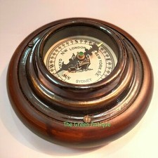 Antique Brass 5" Compass Wooden Base Ship Maritime Collectible Gift