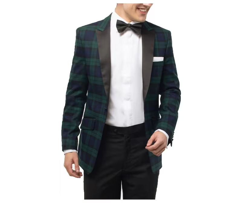 Men's Black Watch Tartan Blazer Jacket Scottish Wedding Jacket Dinner