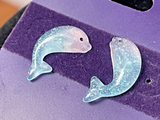 New 925 STERLING SILVER Pierced .5  Dolphin drop earrings glitter beach zoo kids