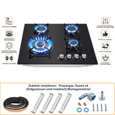 Table de cuisson à gaz 60 cm gaz naturel gaz propane 4 brûleurs verre noir cuisinière encastrable NG/LPG