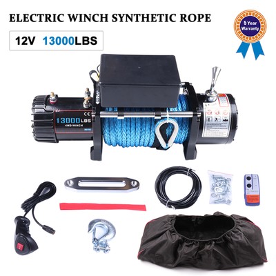 13000Ibs Electric Winch 12V Synthetic Rope 4WD ATV UTV Winch Tow Truck w/ cover