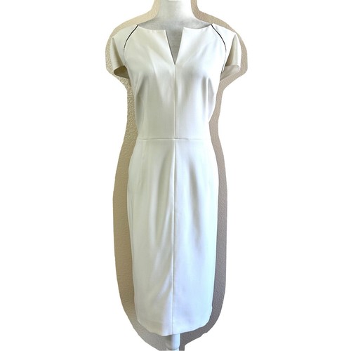 Escada Bodycon Embellished White Day Work Formal Wool Blend Dress Women 44(USXL)