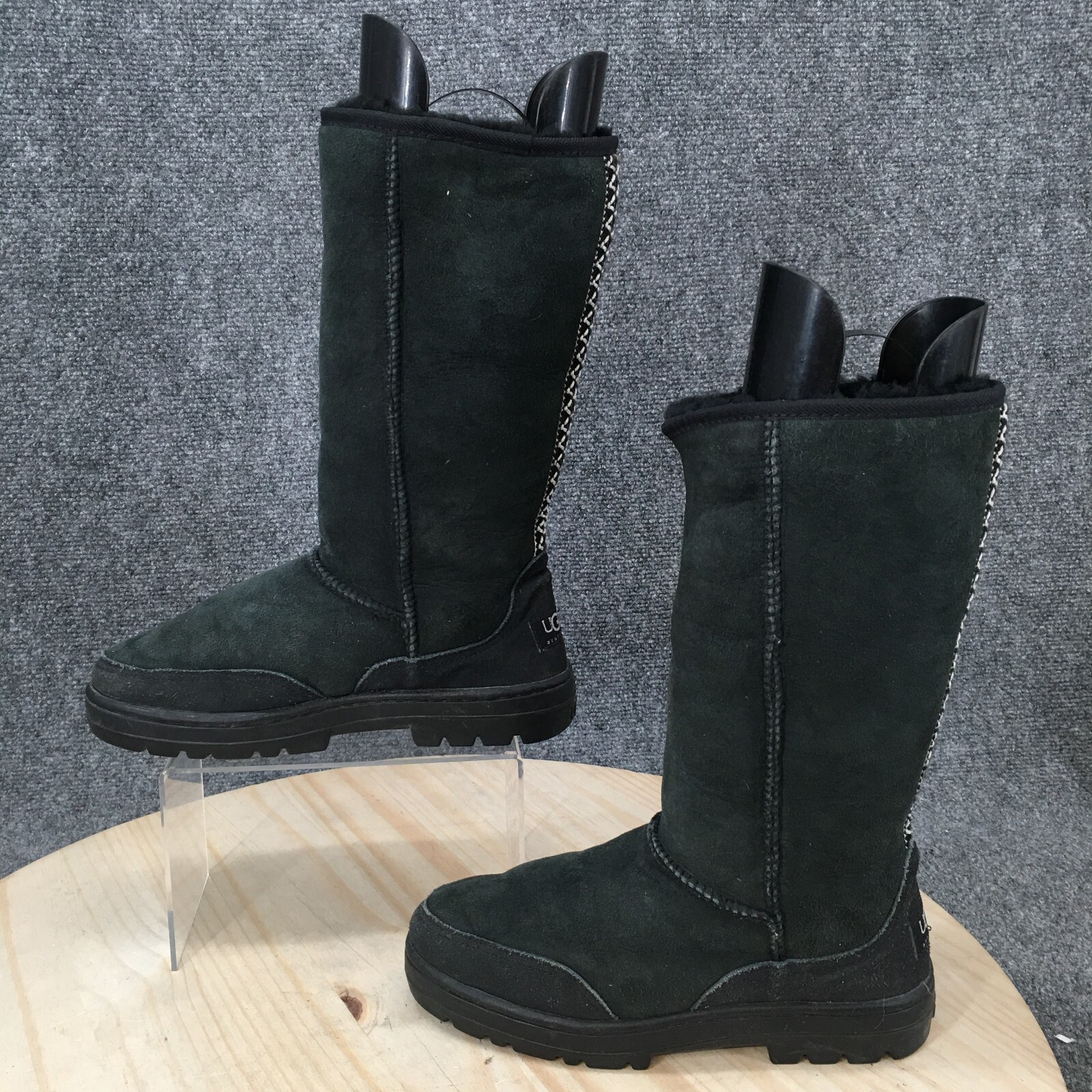 UGG Boots Womens 6 Ultra Tall Winter Shearling Mid Calf Pull Black Closed  Toe | eBay
