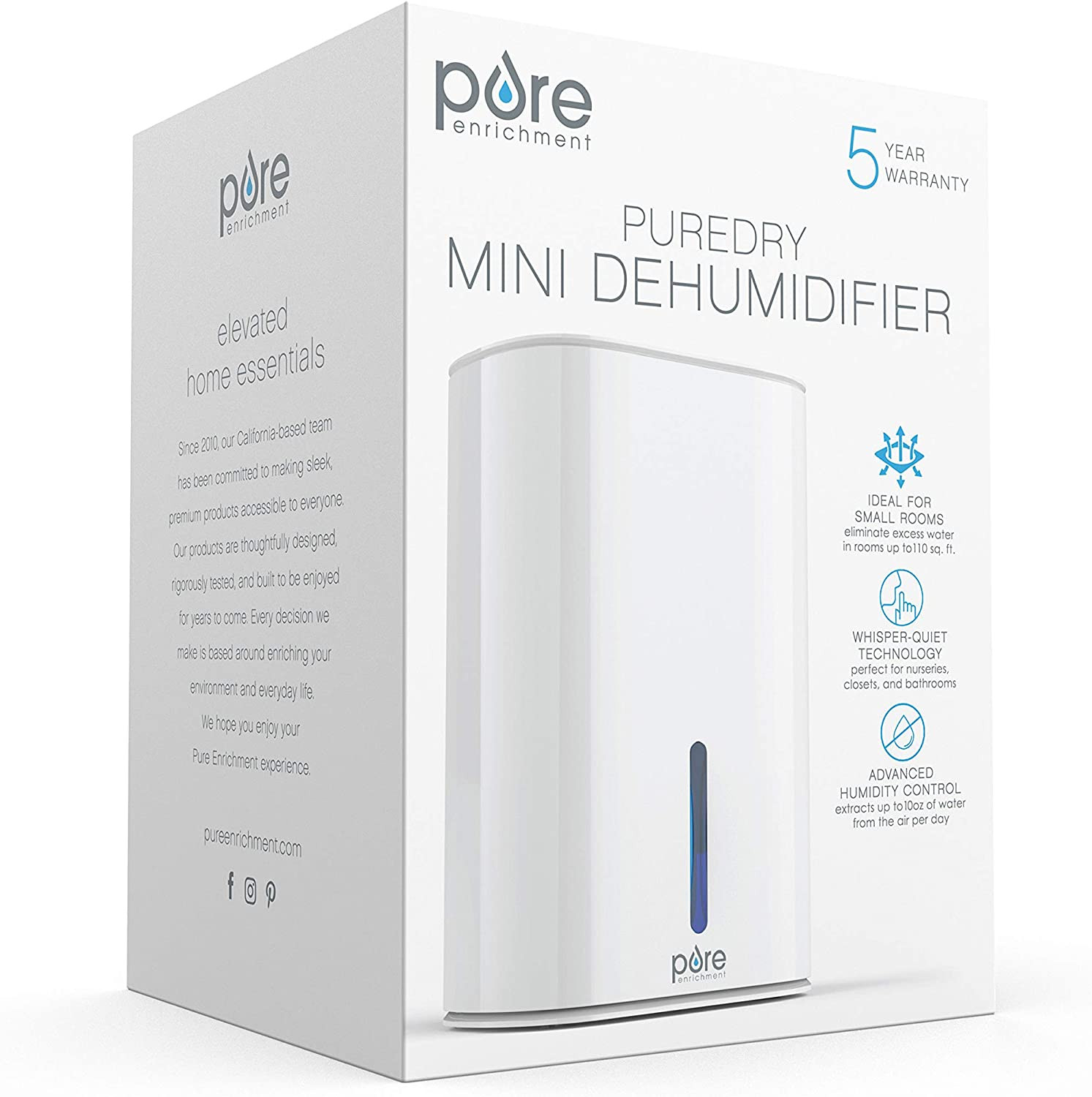 Pure Enrichment&reg; Puredry&trade; Mini Dehumidifier - Compact Water Tank Eliminates 300M