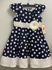 Girls Sweet Heart Rose Blue White w/ Polka Dots Dress Short Sleeve Sizes 5 NWT