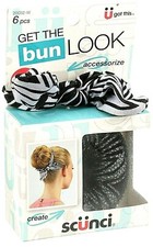 Scunci Get The Bun Look Hair Accessory Bun Maker 6 Piece Kit Black  White NEW