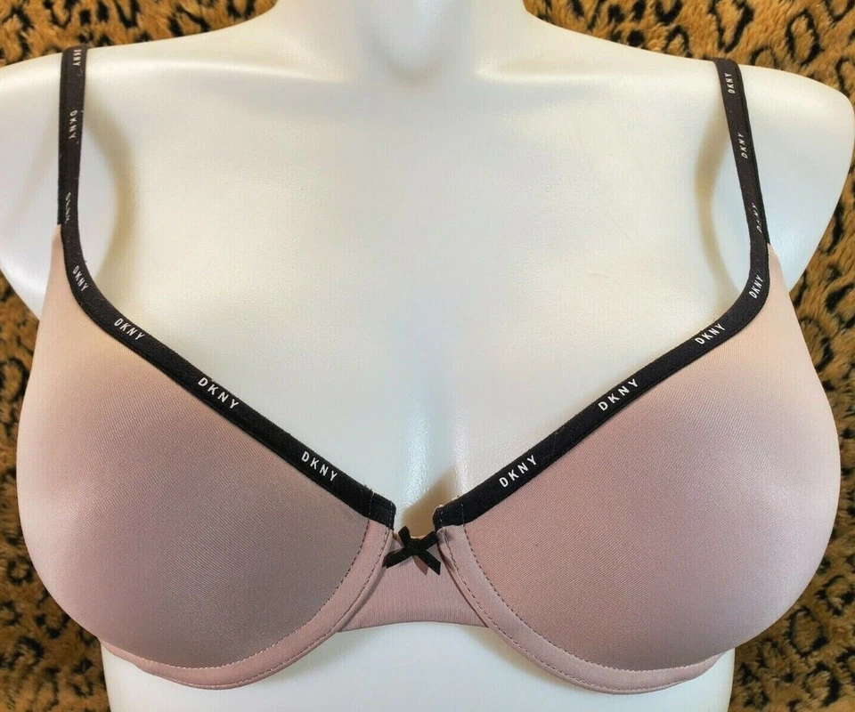 DKNY Logo Straps Pink Tan Skin 34B Lightly Lined Push Up Bra Sexy - Image 2 of 4