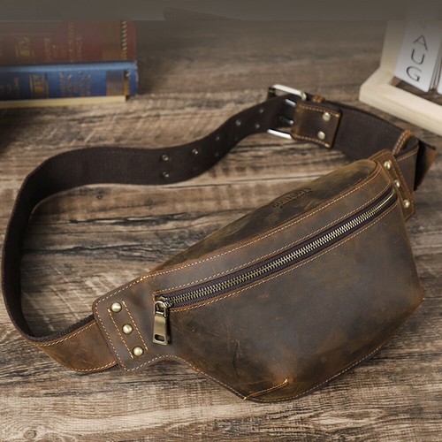 Men's Genuine Leather Waist Bag Fanny Pack Chest Belt Bag Crossbody Shoulder Bag - Picture 2 of 13