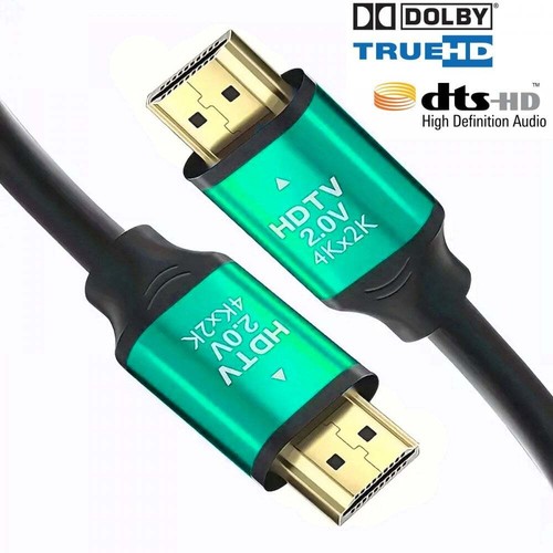 3m High Speed 4K HDMI Lead with Green Aluminium Head-Shell Solid Copper TrueHD - Picture 2 of 4