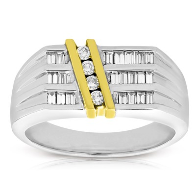 1/2 ct Diamant Verlobungsring für Herren 14K Bicolor Gold SI Rund und Baguette