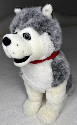 VTG Husky Energy Large 19  Stuffed Animal Plush Sitting Wolf Dog Gray White RARE