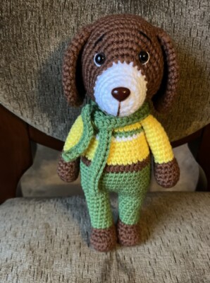 Handmade Crochet Dog Doll/Toy Amigurumi Stuffed Animal 9.5 removable Scarf