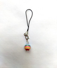 Rainbow Striped Bead Cell Phone Charm Strap Dangle Mirror Hanging Pendant Decor