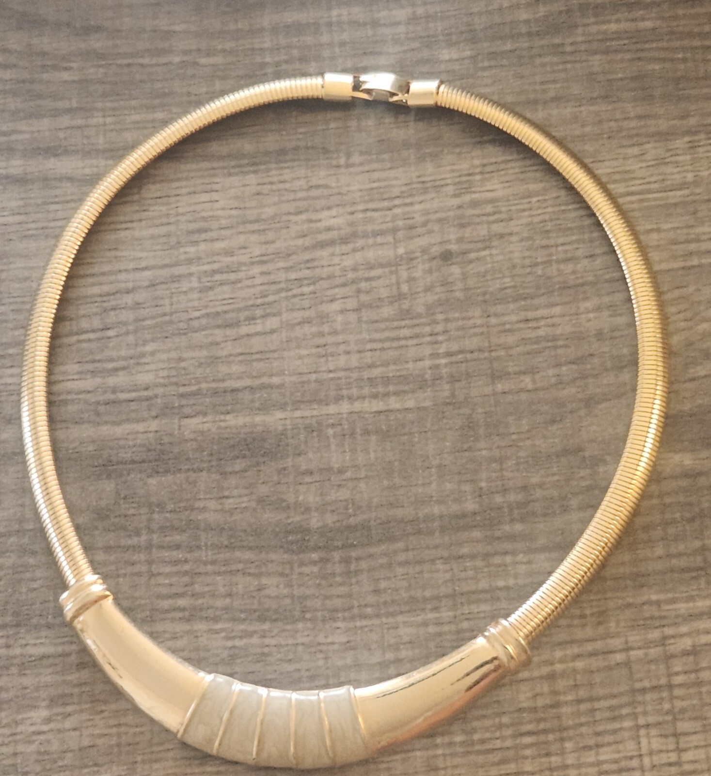 Vintage Modern Tubogas Gold and Enameled Bib Neck… - image 2