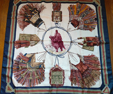 Hermes Vintage Silk Scarf Carre 90 Cuirs Du Desert Multicolor