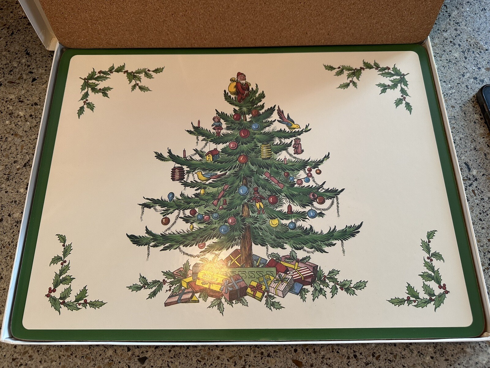 4Pimpernel Christmas Cork Backed Placemats Set Decorated Tree Toys Box
