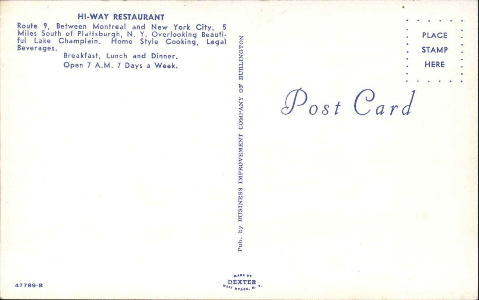 Plattsburgh New York NY HiWay Restaurant Classic 1950s Car Vintage