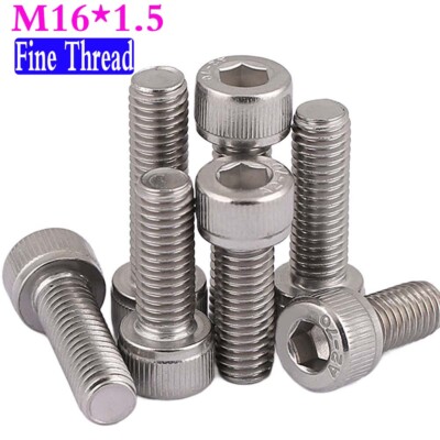 M16 x 1.5 Fine Thread 304 Stainless Steel Hex Socket Head Cap Screws Bolts A2-70