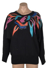 Vintage Victoria Harbour Large Sweater Faux Leather Sequined Collar Detail 80s