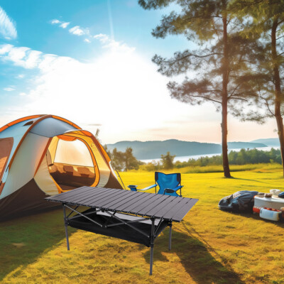 47'' Folding Camping Table Portable Picnic Aluminum Large Hard Surface Carry Bag