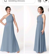 Azazie Carissa Dusty Blue Chiffon One Shoulder Bridesmaid Dress Custom Size