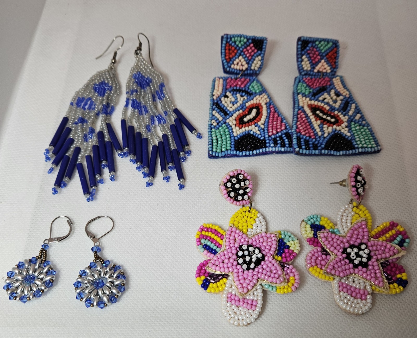 Boho Beaded Earring Bundle 4 Pair Statement Fring… - image 1