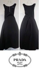 USED PRADA TRIANGLE LOGO ASYMMETRICAL LONG DRESS, BLACK, SIZE 36S GOOD