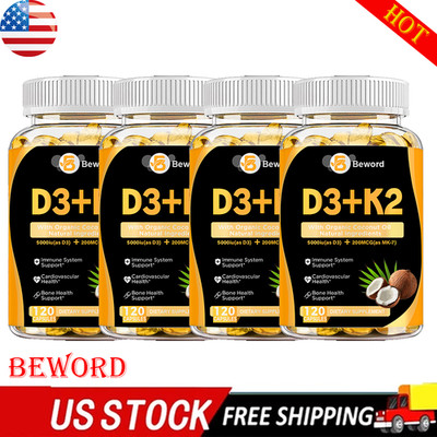 Vitamin D3 5000 IU + K2 200mcg 120 Capsules Extra Strength D3 K2 Supplements