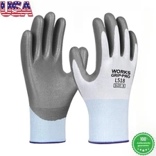 12 pairs WORKS ultra-thin gray gloves polyurethane palm coating nylon shell -L