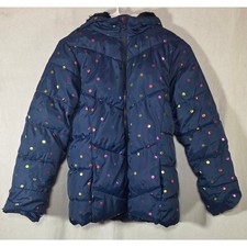 Swiss Tech Girls Lg Navy Blue Metallic Rainbow Polka Dot Puffer Jacket
