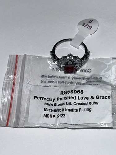 Size 9 PERFECTLY POLISHED LOVE & GRACE Ruby Ring HEMATITE Bomb Party July 2025 - Picture 2 of 3
