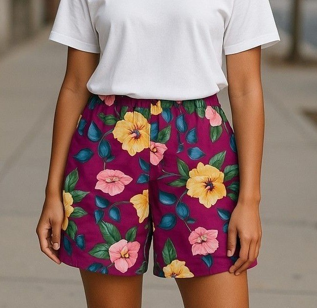 Vintage Liz Wear Bermuda Shorts Womens Size L  Floral Wide Leg Elastic Waist