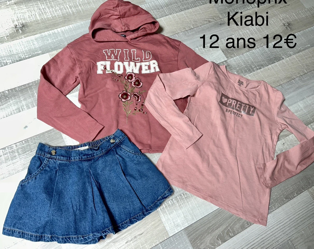 Ensemble Fille Monoprix Taille 152 – Pull Rose + Jupe Short Jean – Hiver