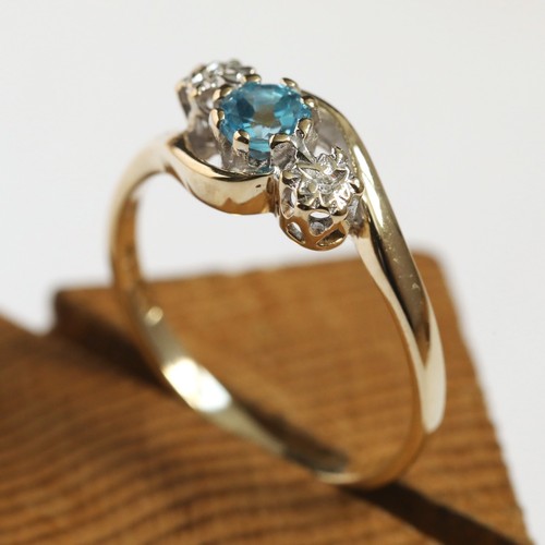 Blue Topaz & Diamond Trilogy Ring
