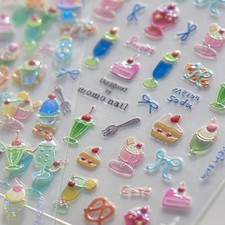 Summer Nail Art Stickers Decals Cherry Cake 5D Embossed Jelly Nail style8