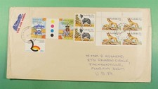 DR WHO 1980 AUSTRALIA ANIMAL BLOCK/GUTTER PAIR AIRMAIL FAWKNER TO USA LR27752