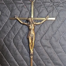 INRI Gold Tone Metal Crucifix Wall Cross Jesus Corpus Made in USA