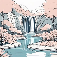 Minimalist Landscape Waterfall Tranquility Canvas Wall Art Picture