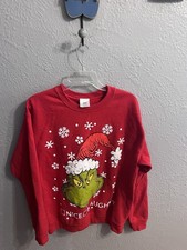 The Grinch Christmas Sweatshirt Red LS Adult Size Medium Gildan Naughty Nice
