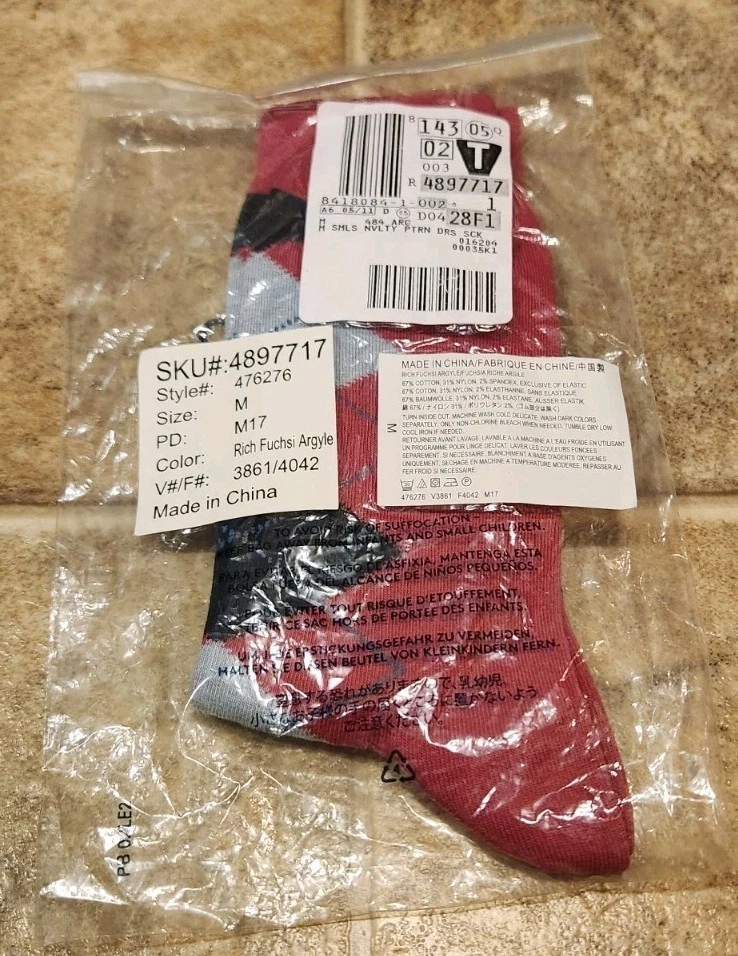 Lands End 正装袜男式全新,1 双 SKU 4897717 丰富 Fuchsi Argyle 颜色 — 第 2/4 张图片